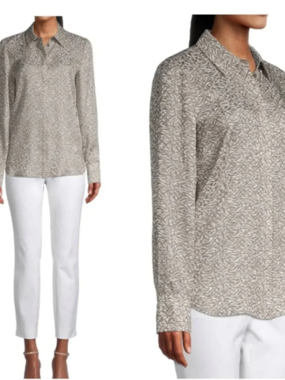 Lafayette 148 New York Printed Long Sleeve 100% Silk Button Down Top Size XS - Picture 10 of 10